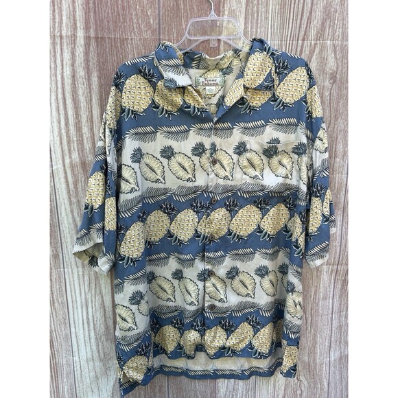 Vintage Tommy Bahama Men’s Hawaiian Silk Shirt XL Pineapple Aloha Allover Print - Picture 3 of 4